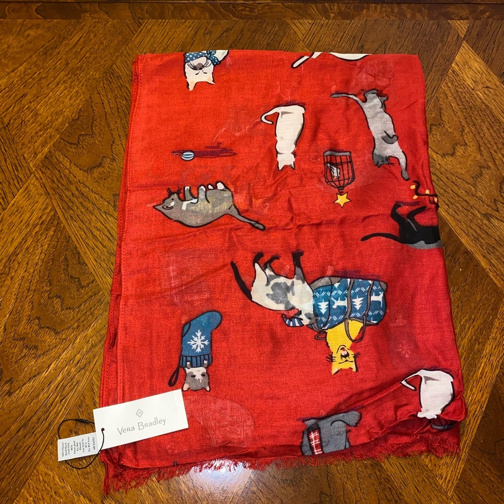 NWT Vera Bradley Soft Fringe Scarf Holiday Cats